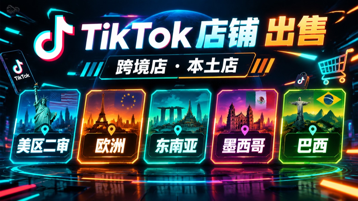 TikTok 店铺出售 · 跨境店本土店 · 美区二审 · 欧洲 · 东南亚 · 墨西哥 · 巴西 · tik114.com